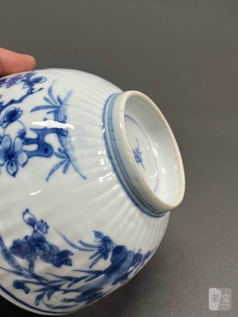 清康熙  青花折枝花卉纹菊瓣碗 - 图10